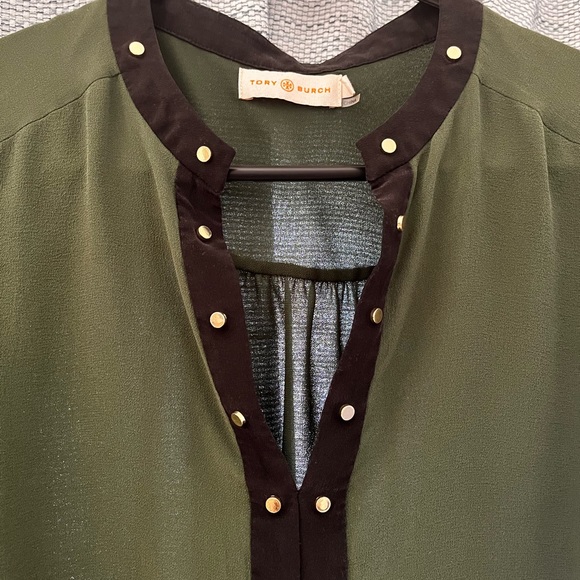 Tory Burch Silk Green Blouse with Gold & Black Accents - Picture 2 of 8